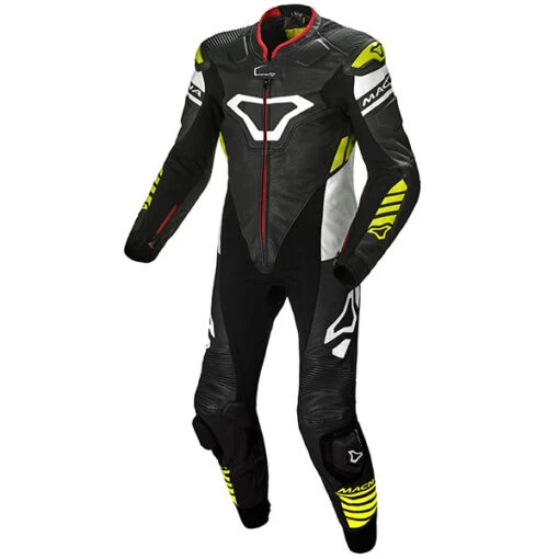 Macna Tracktix One Piece Leather Suit - Black / White / Neon Yellow 3 Macna Tracktix One Piece Leather Suit - Black / White / Neon Yellow -Macna macna suit leather tracktix 1pc black white neon yellow