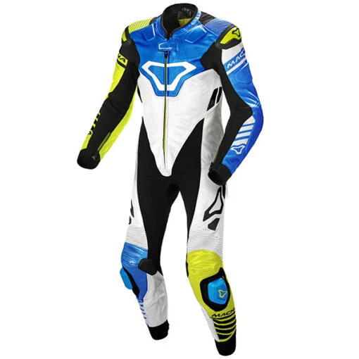Macna Tracktix One Piece Leather Suit - White / Neon Yellow / Blue 1 Macna Tracktix One Piece Leather Suit - White / Neon Yellow / Blue -Macna macna suit leather tracktix 1pc white neon yellow blue